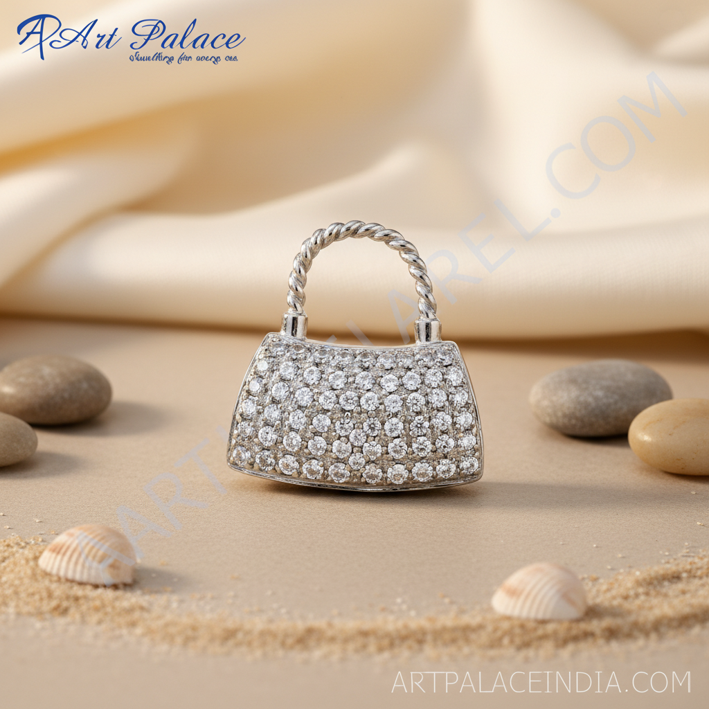 Silver Padlock Charm Pendant | Cubic Zirconia | For Women