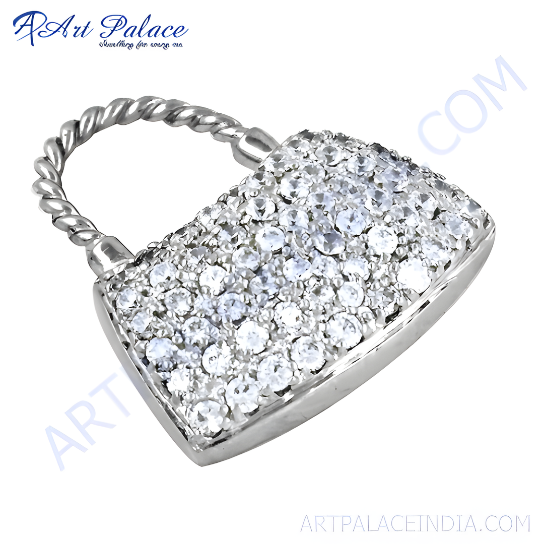 Sterling silver padlock charm pendant with sparkling cubic zirconia stones, perfect for adding elegance to any jewelry collection.