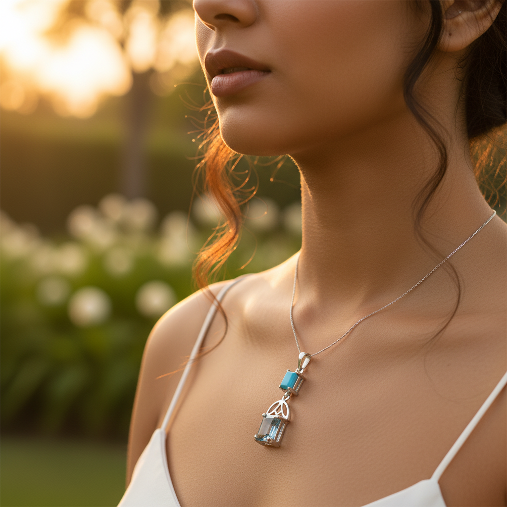 925 Silver Blue Gemstone Pendant for Women | Modern Jewelry