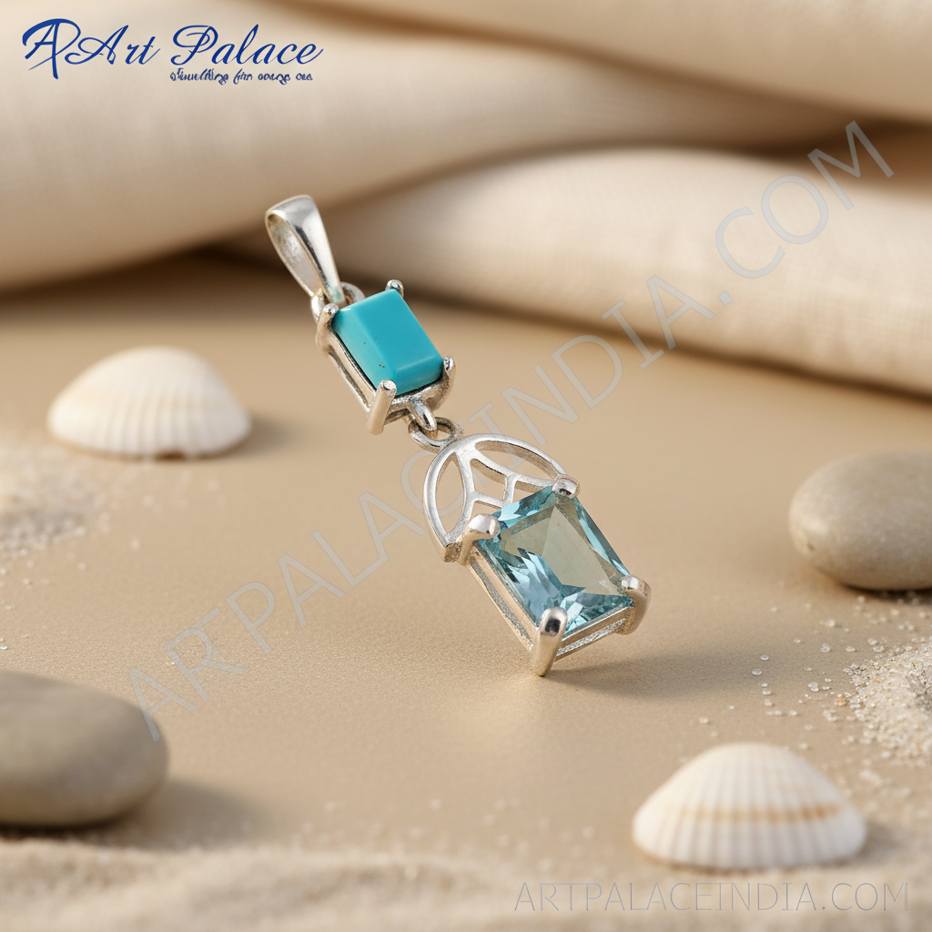 925 silver blue gemstone pendant for women | modern jewelry