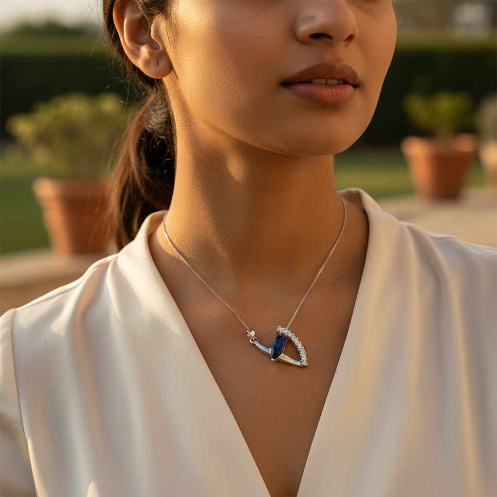 925 Silver Sapphire & Diamond Pendant for Women | Gift Jewelry