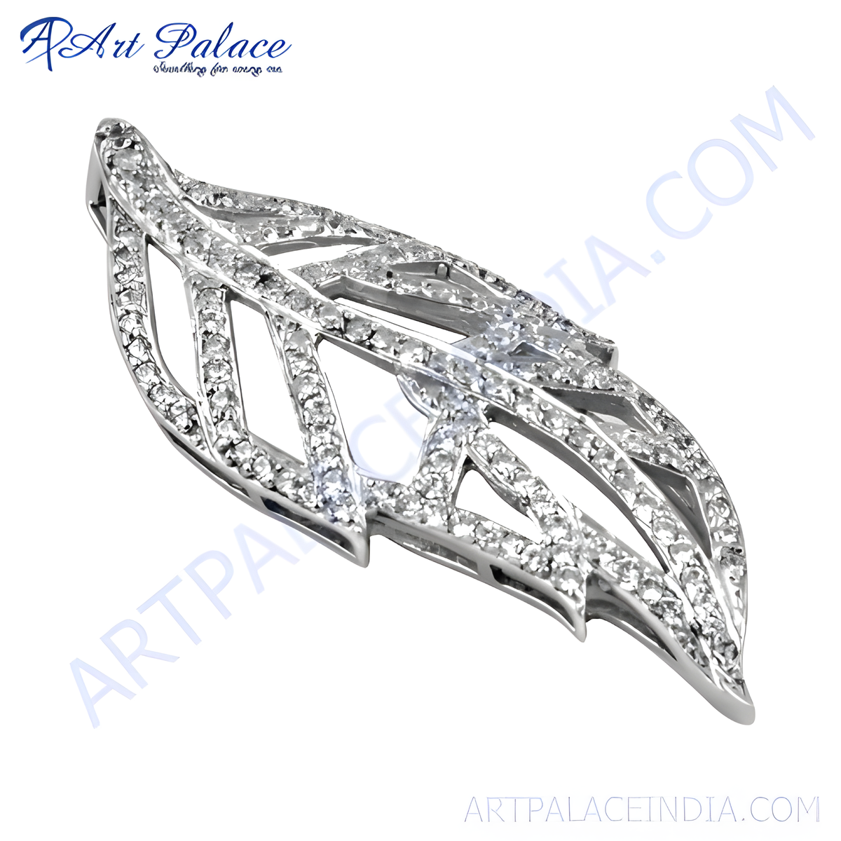 Silver leaf pendant with sparkling cubic zirconia stones, perfect for women's jewelry and gifts