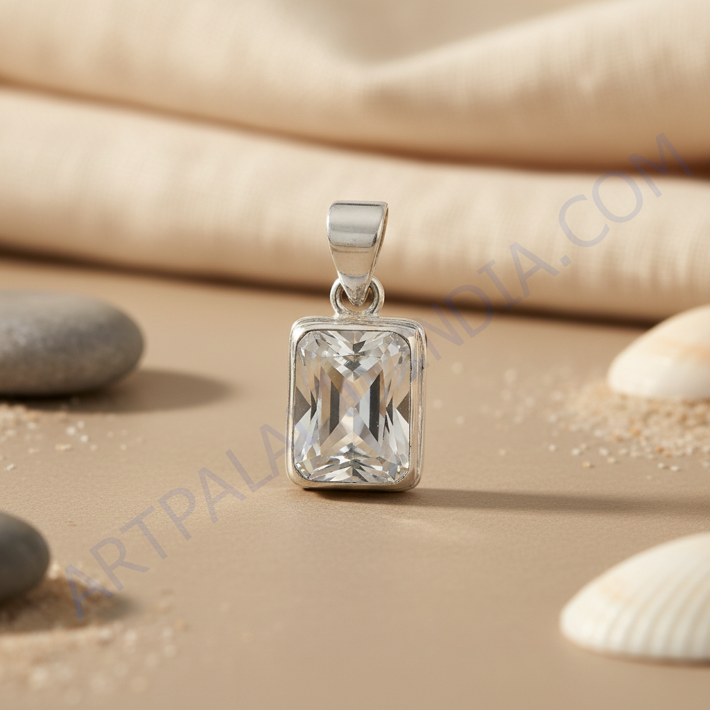 925 silver emerald cut pendant | white gemstone jewelry