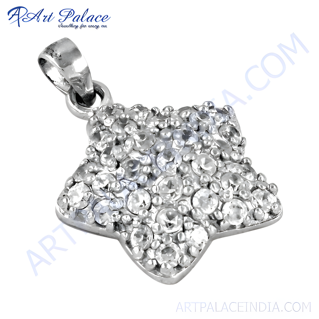 925 sterling silver star pendant encrusted with sparkling cubic zirconia stones, women's jewelry.