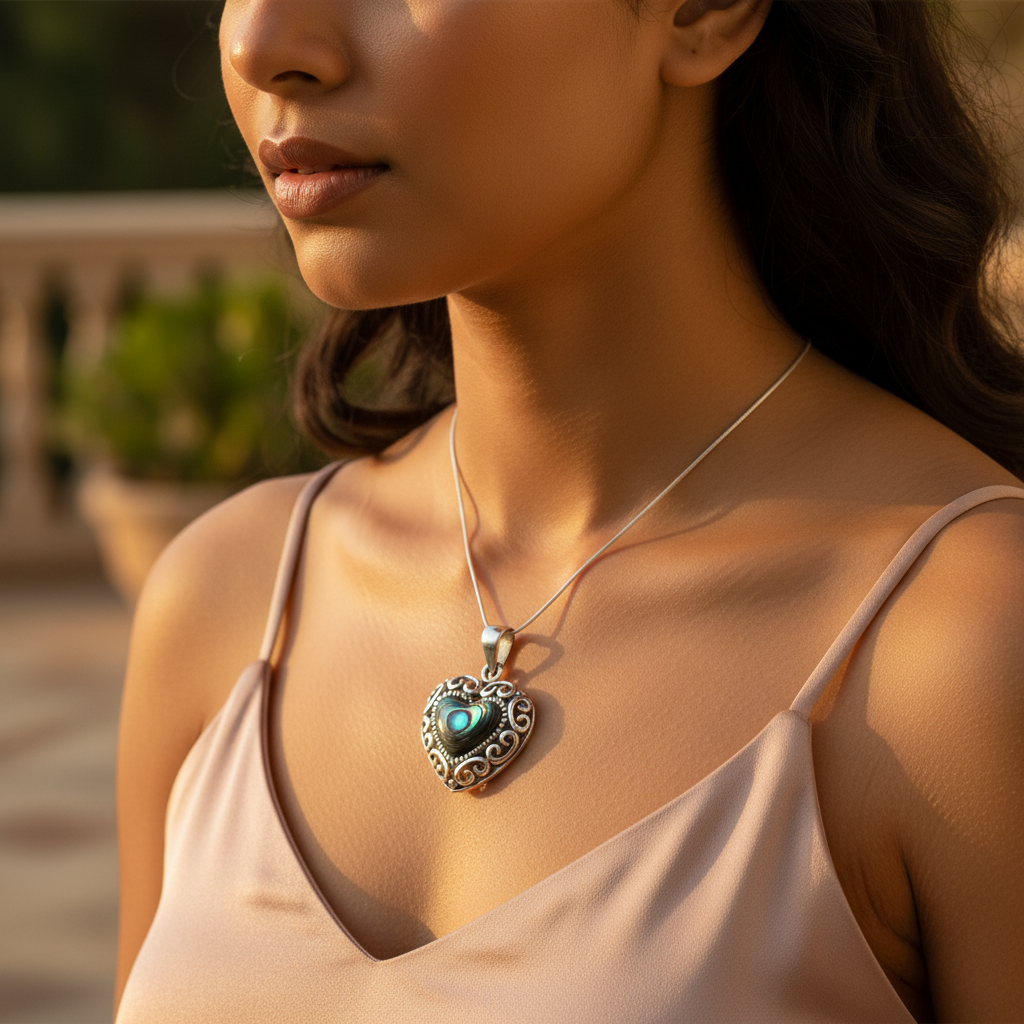 925 Silver Abalone Heart Pendant | Women's Necklace Gift