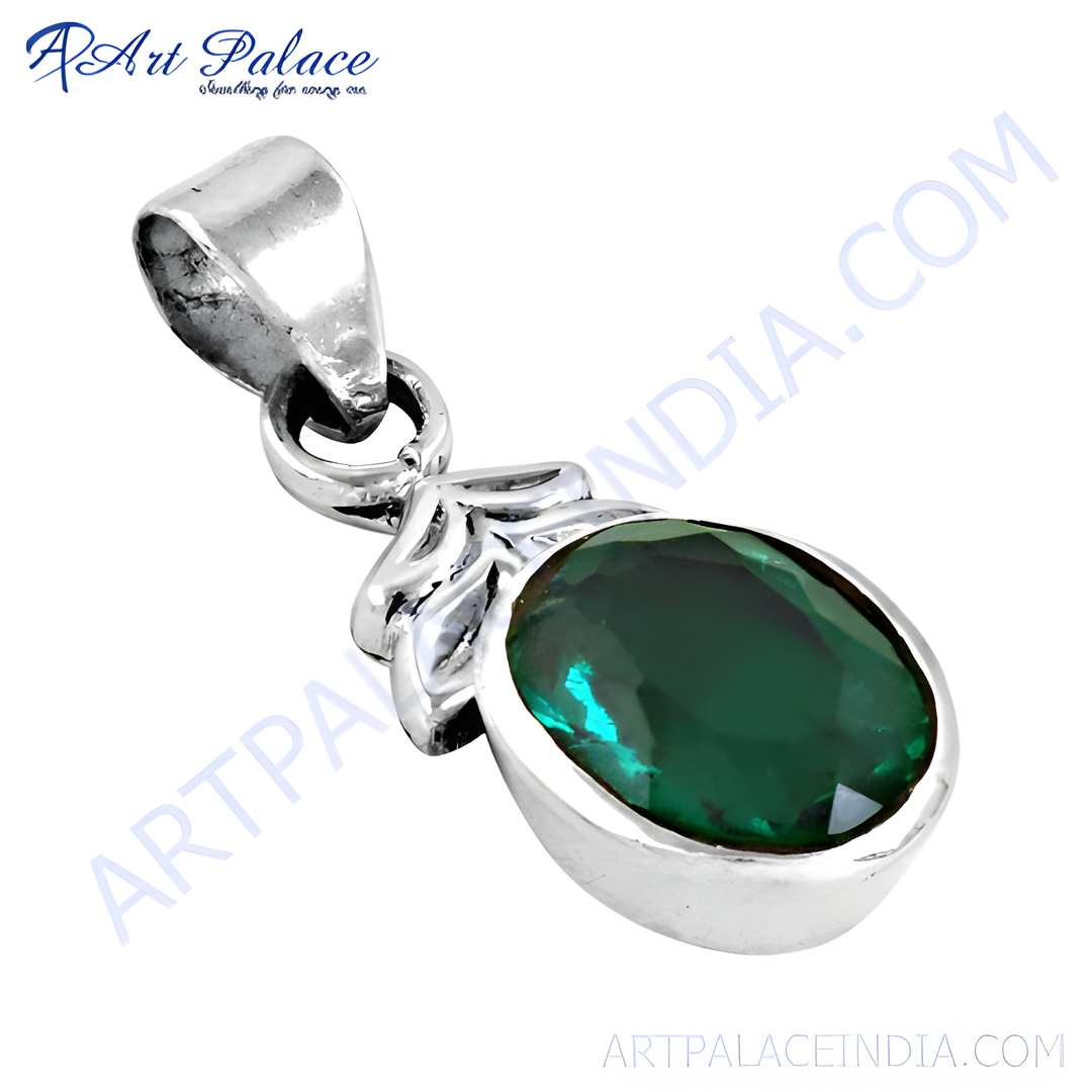 925 sterling silver pendant with a green oval gemstone, ideal gift for women