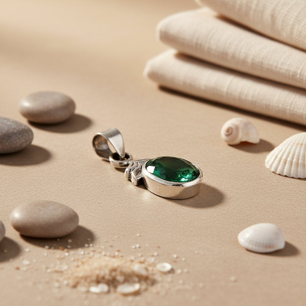 925 Silver Green Gemstone Pendant for Women | Gift Jewelry