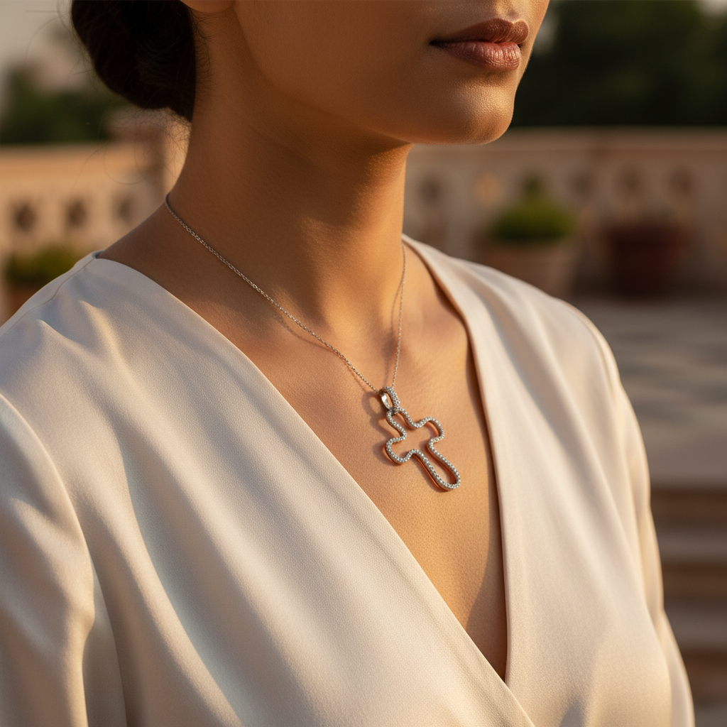 925 Silver Diamond Cross Pendant for Women | Daily Wear Gift