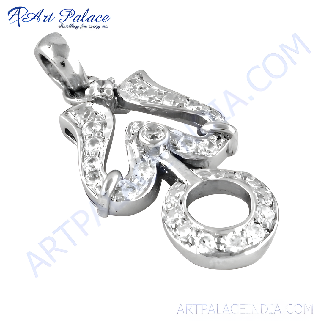 Silver om pendant with sparkling cubic zirconia stones, perfect for gifting or daily wear