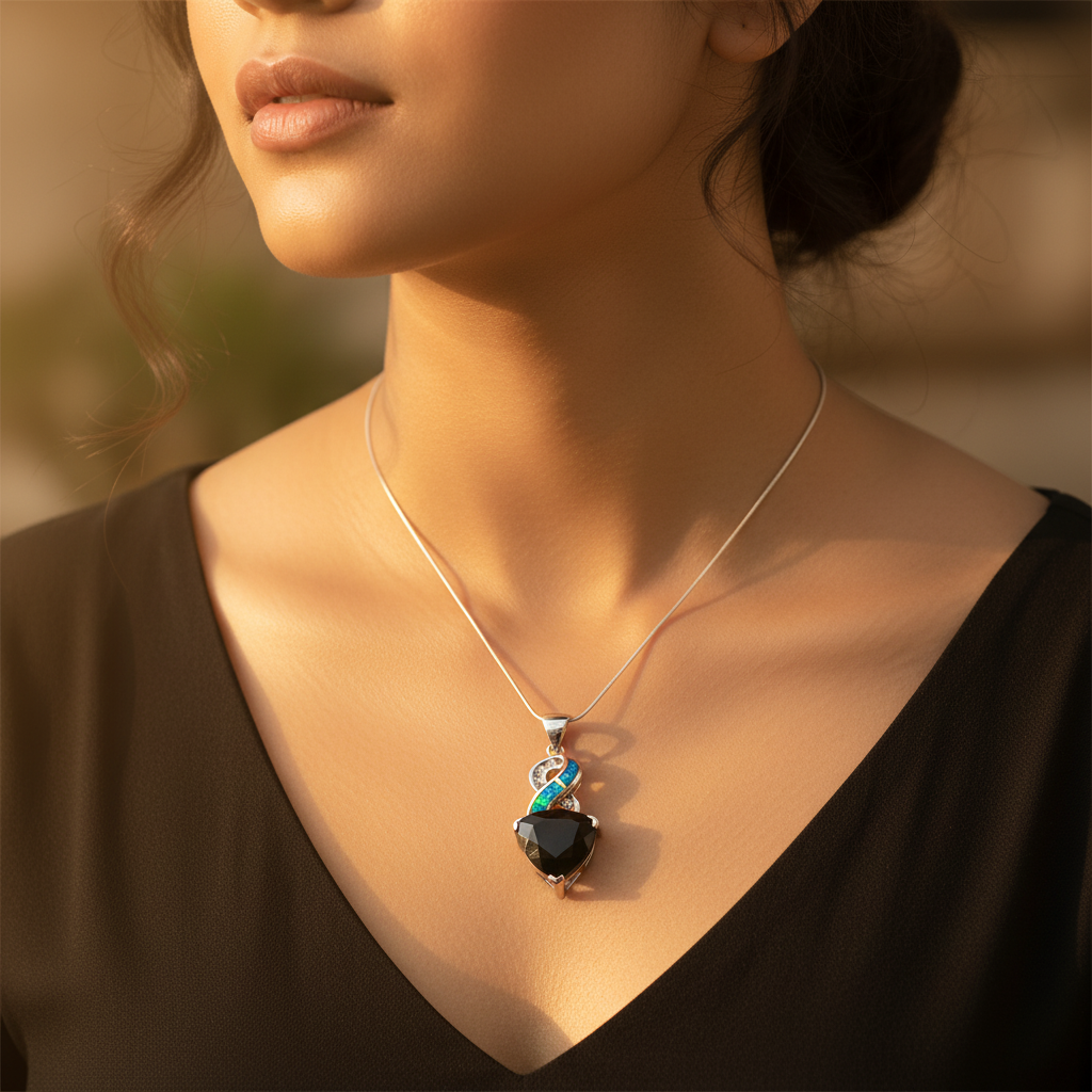 925 silver black heart pendant necklace | women's gift