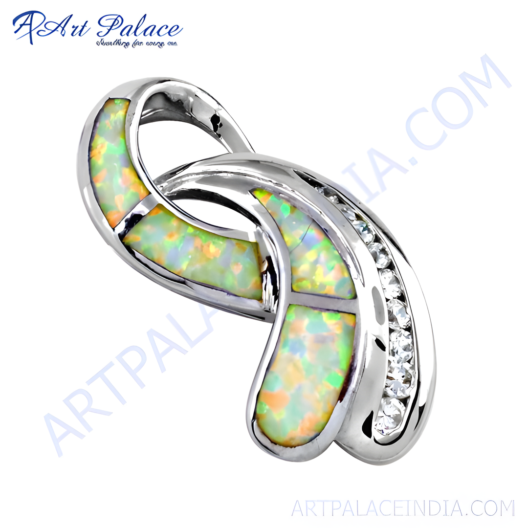 Silver opal stone pendant, white background, elegant pendant, fashion jewelry, opal stone, gift idea