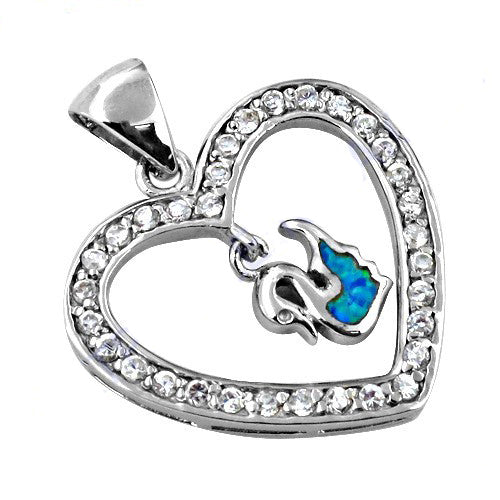 925 Silver Heart Pendant with CZ & Blue Stone | Women's Gift