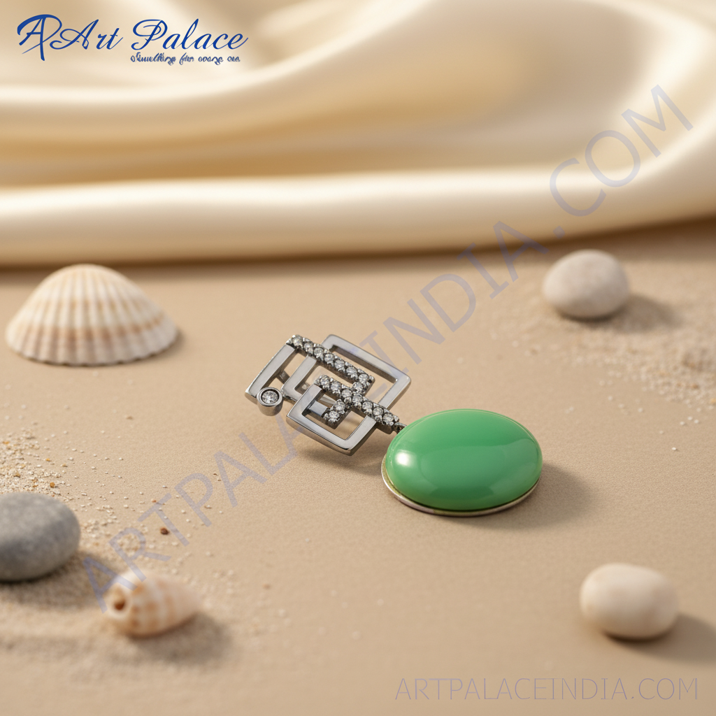 Colgante geométrico de plata con piedra verde | Joyería de moda para mujer