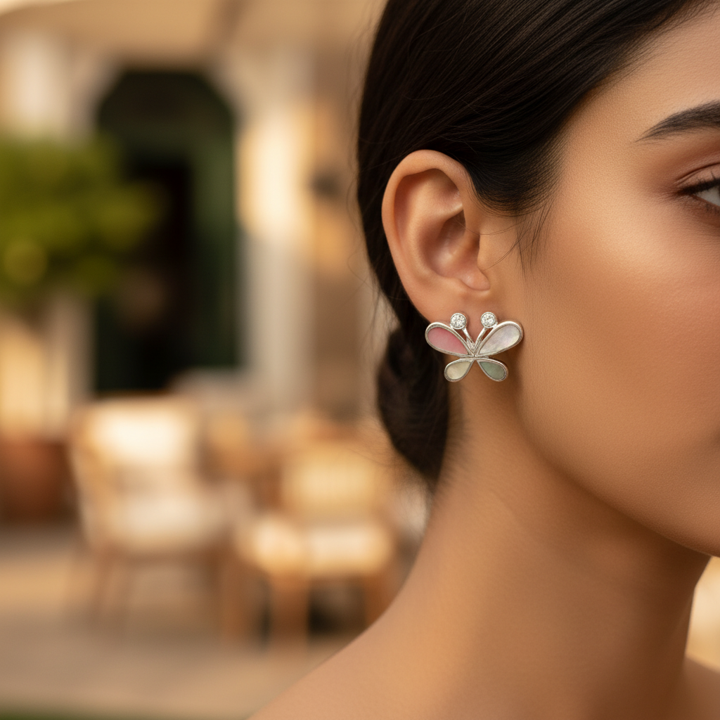 Colgante de mariposa de plata con piedras preciosas | Joyería de regalo para mujer