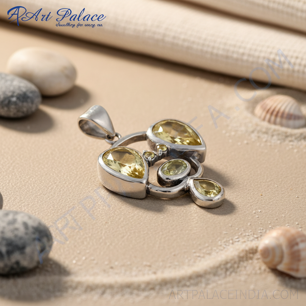 925 silver citrine pendant | yellow gemstone jewelry for women