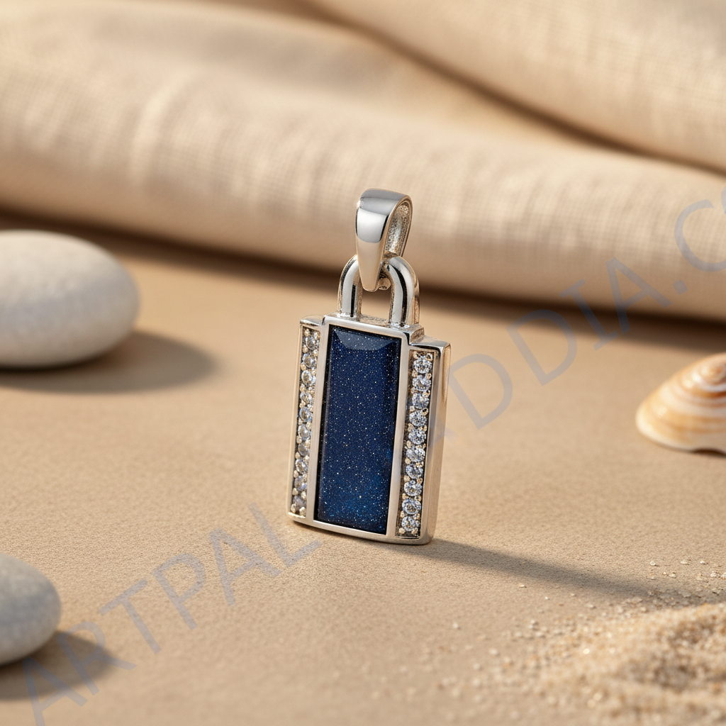 Silver Blue Sandstone Pendant Necklace for Women | Gift Jewelry