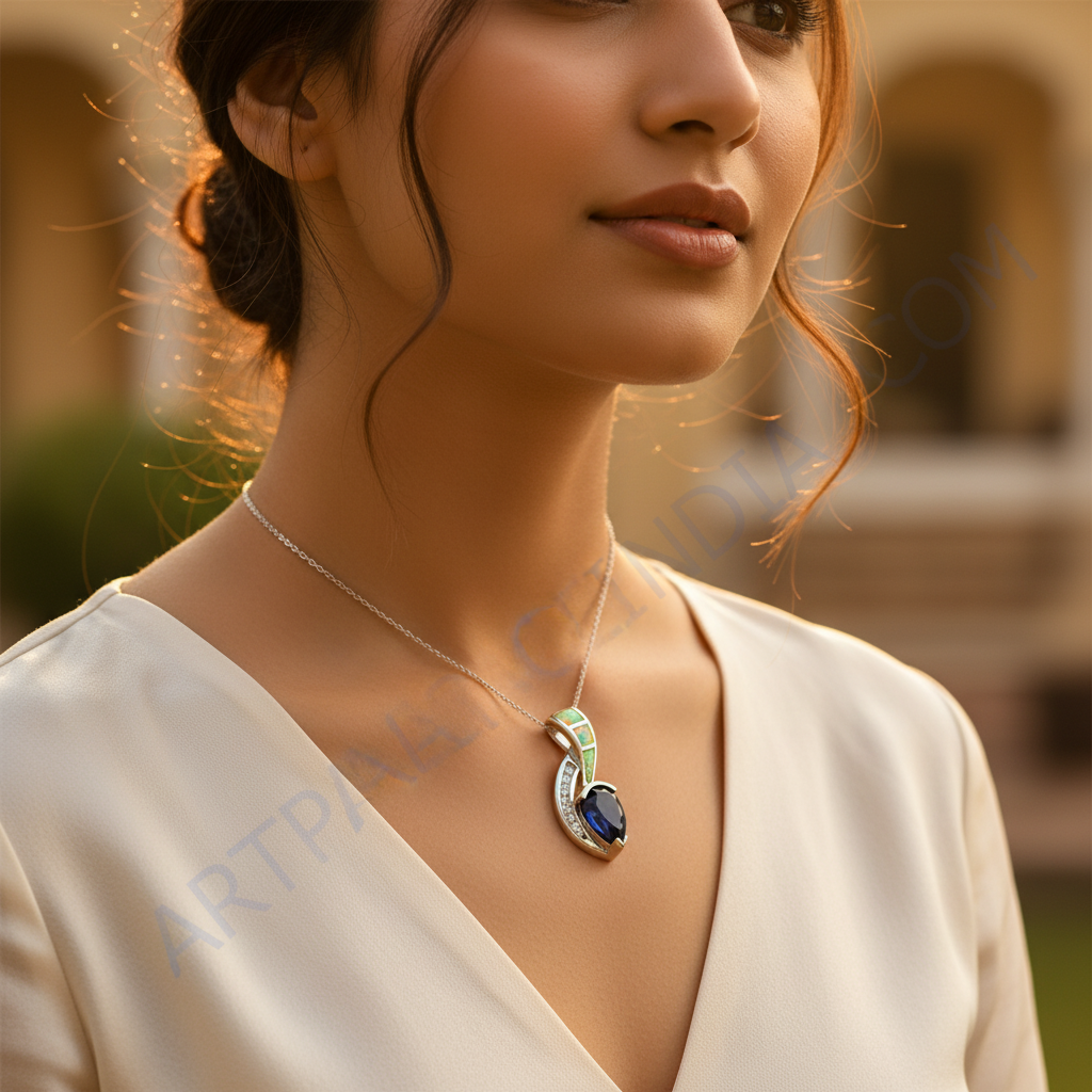 Colgante de zafiro y ópalo en plata 925 para mujer | joyería con piedras preciosas