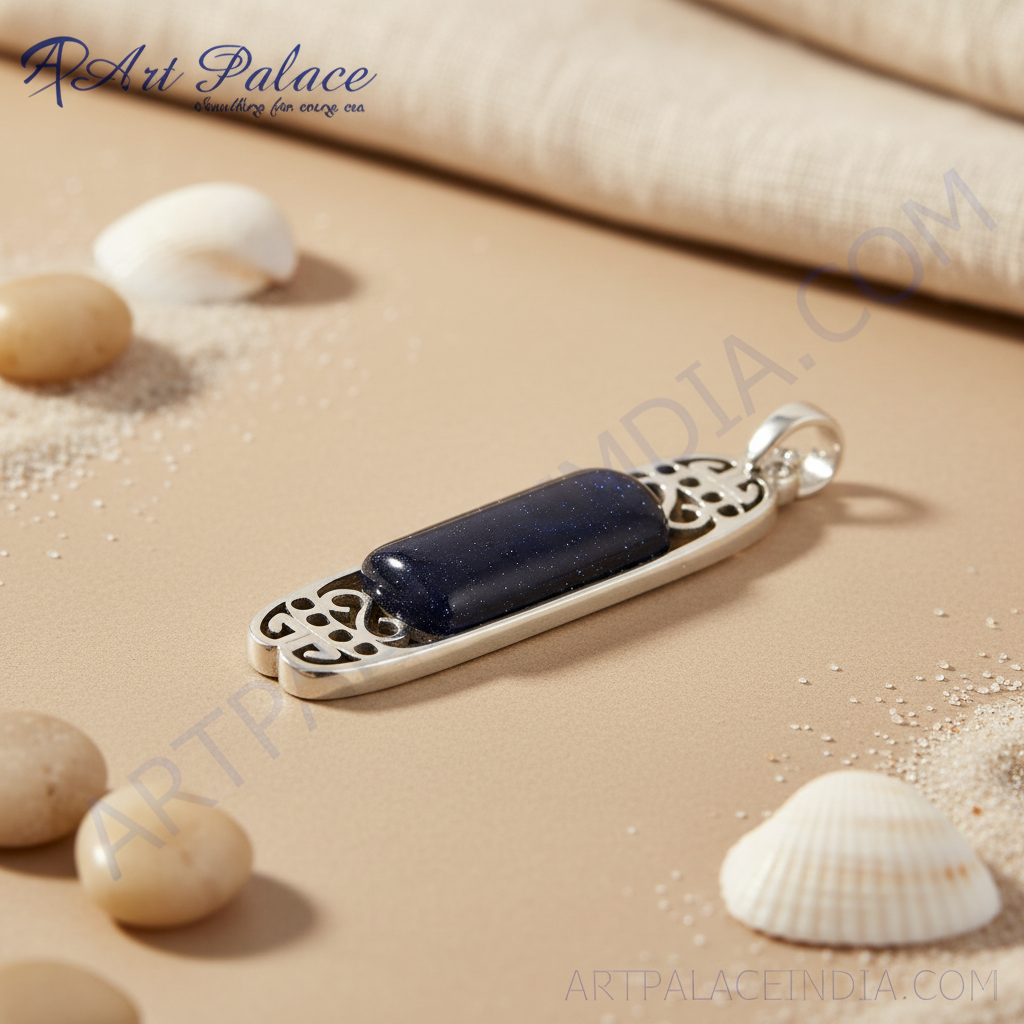 925 silver blue sandstone pendant necklace for women | gift