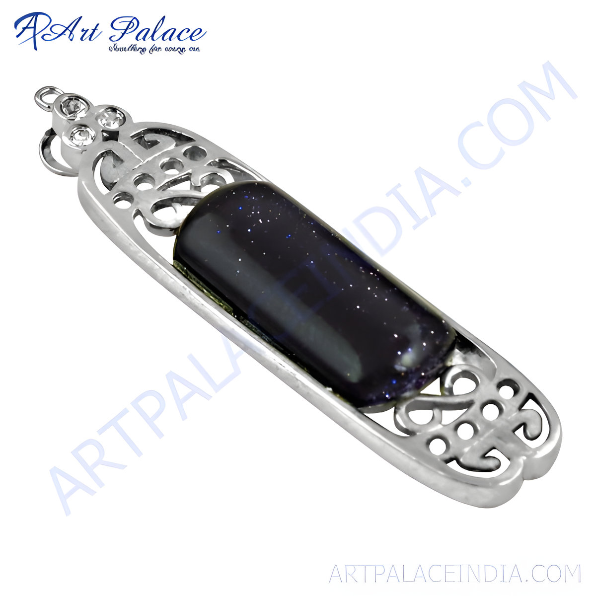 925 sterling silver pendant necklace with a blue sandstone gemstone, perfect for women