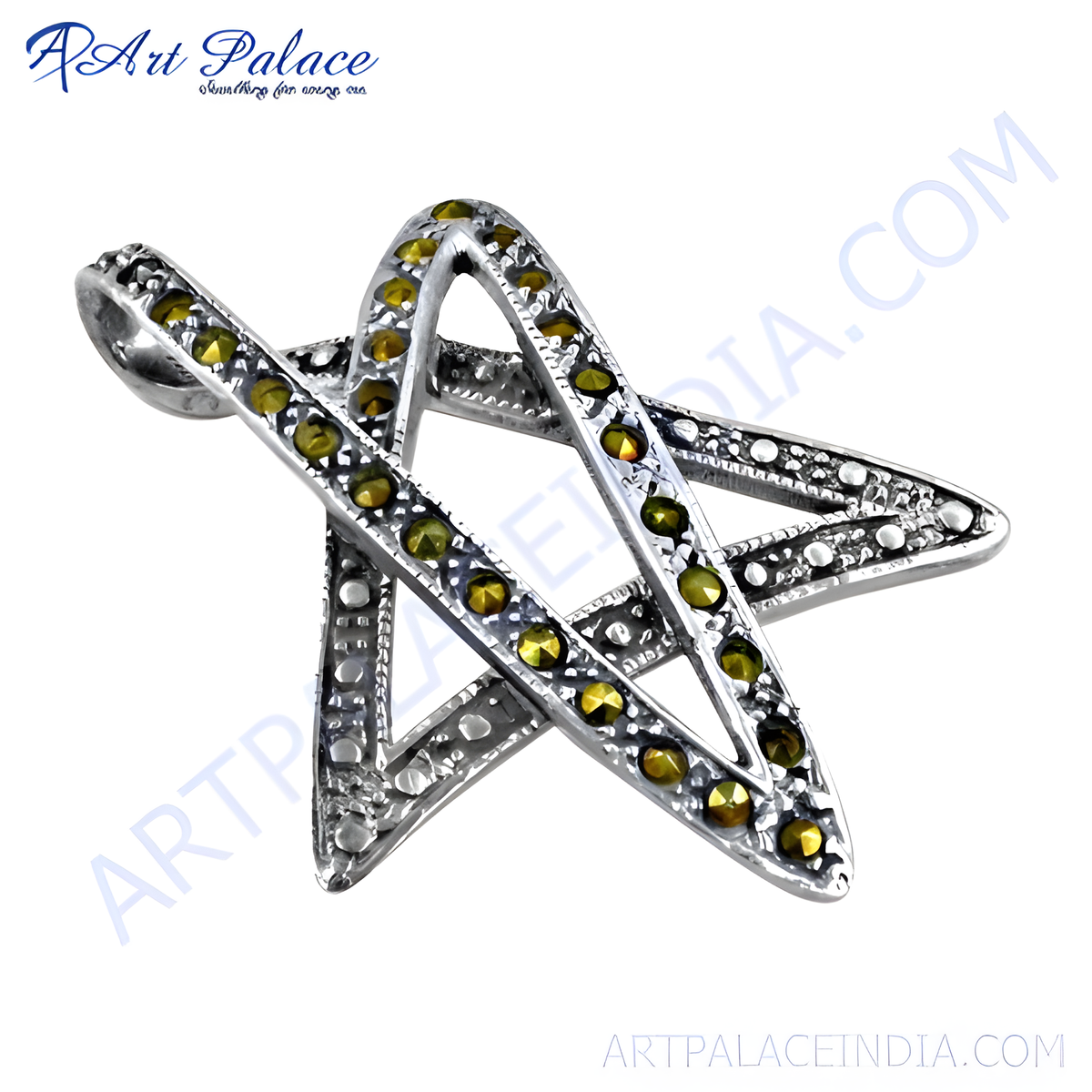 925 sterling silver star pendant with sparkling green gemstones for women