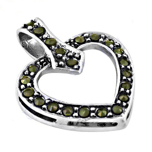 925 Silver Heart Pendant Necklace | Green Gemstone Jewelry
