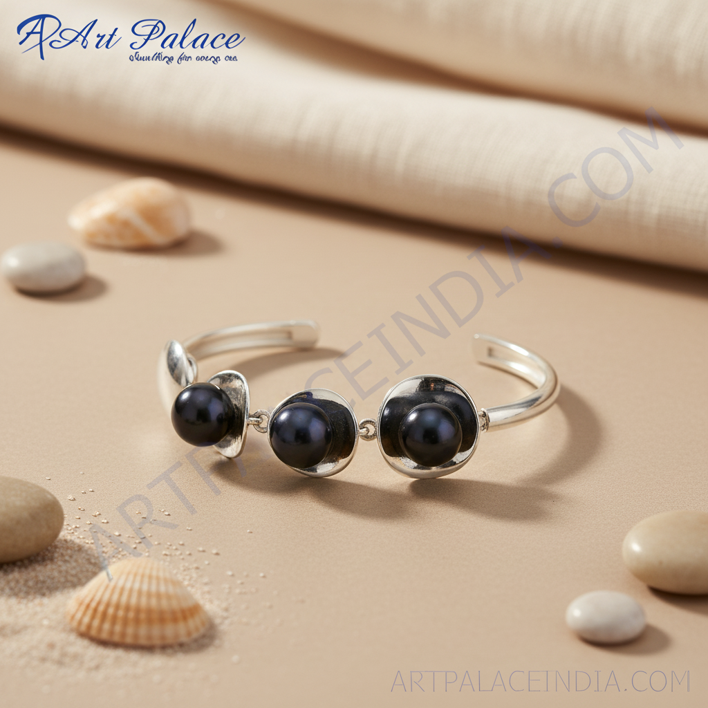 Silver Pearl Bracelet for Women | Black Pearl Jewelry Gift