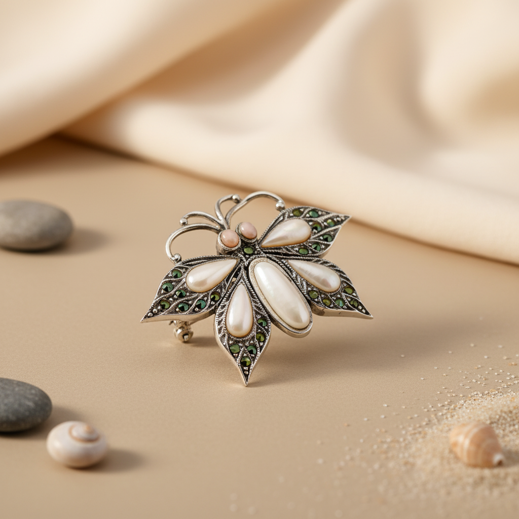 925 Silver Mother of Pearl Butterfly Brooch | Women's Jewelry