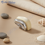 Load image into Gallery viewer, Silver and Beige Curved Ring | Statement Jewelry for Women
