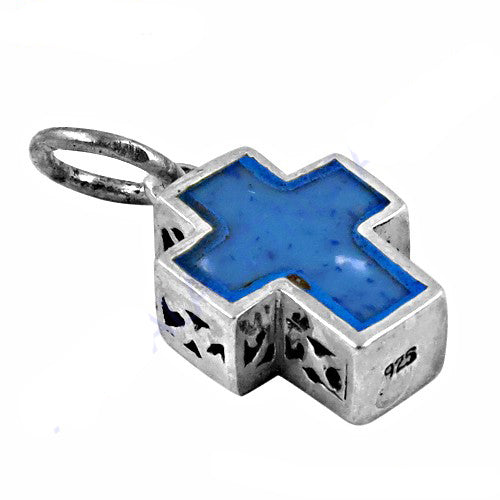 925 Silver Blue Stone Cross Pendant for Women | Religious Jewelry