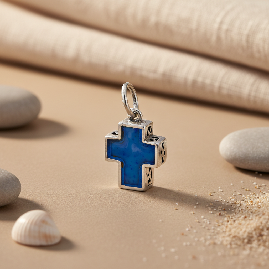 925 Silver Blue Stone Cross Pendant for Women | Religious Jewelry