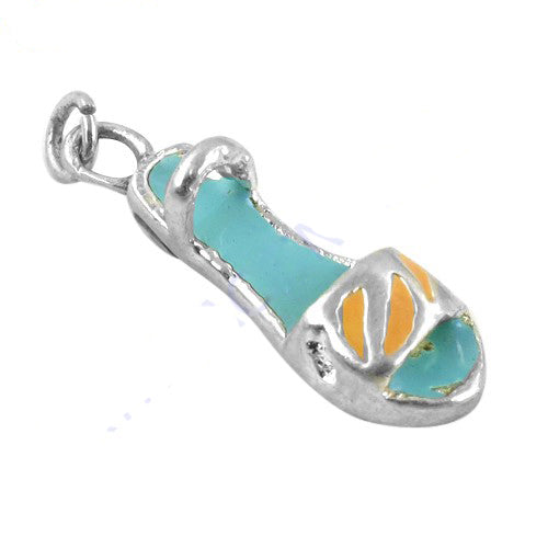 Silver Enamel Sandal Charm Pendant for Women | Summer Jewelry