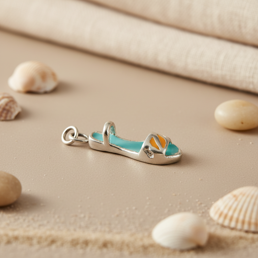 Silver Enamel Sandal Charm Pendant for Women | Summer Jewelry