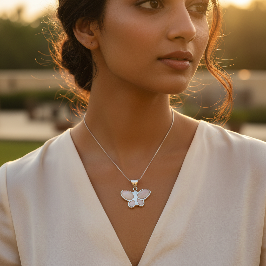 925 Silver Butterfly Pendant for Women | Mother of Pearl