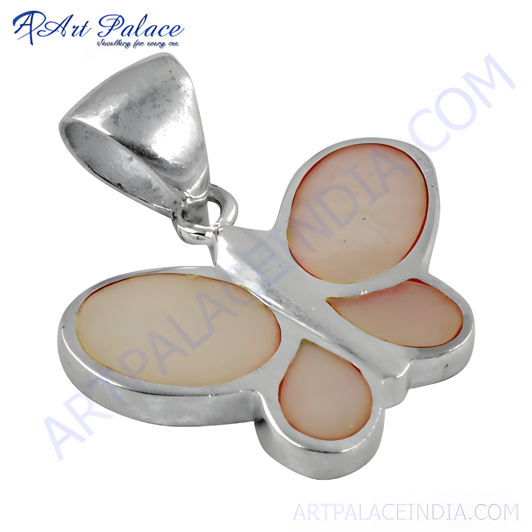 925 sterling silver butterfly pendant with mother of pearl inlay, a charming and elegant piece.