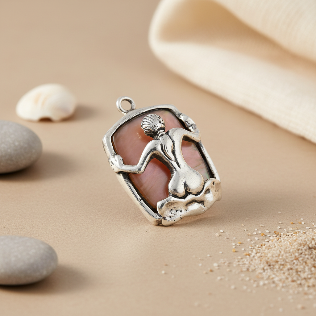 925 Silver Nude Figure Pendant | Gemstone Inlay for Women
