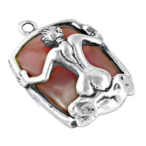 925 Silver Nude Figure Pendant | Gemstone Inlay for Women