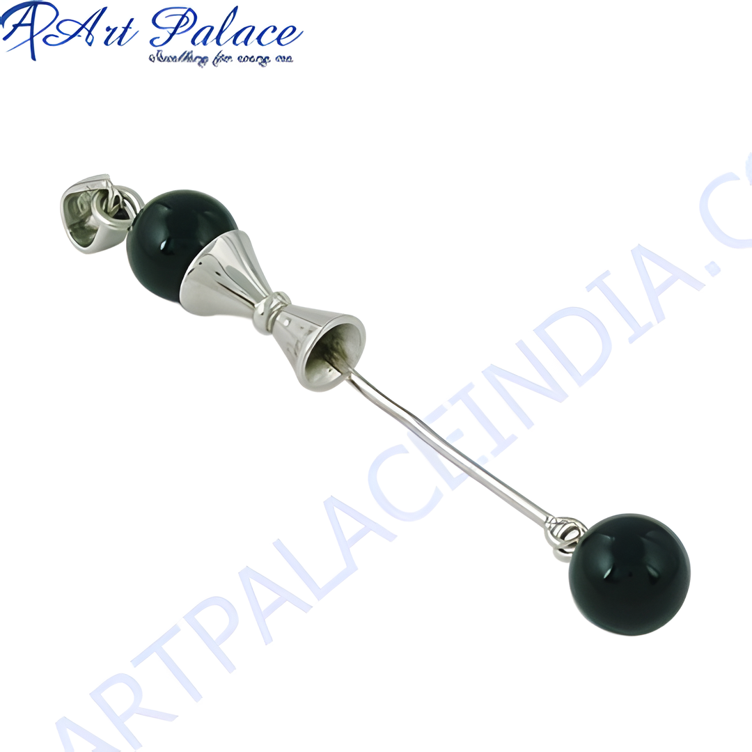 Sterling silver pendant with black onyx gemstone. A sleek, modern design for women.