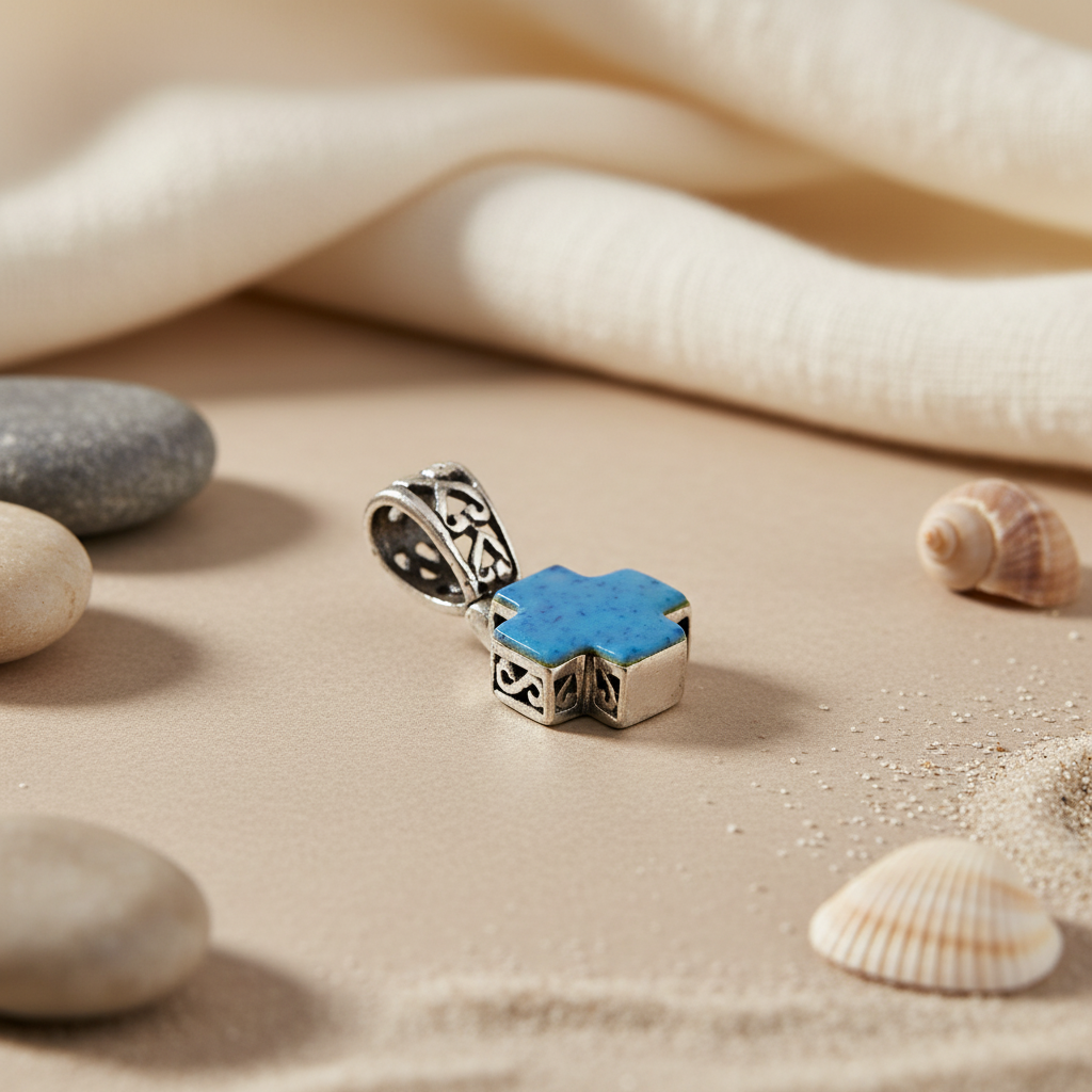 925 Silver Blue Stone Cross Pendant for Women | Religious Jewelry