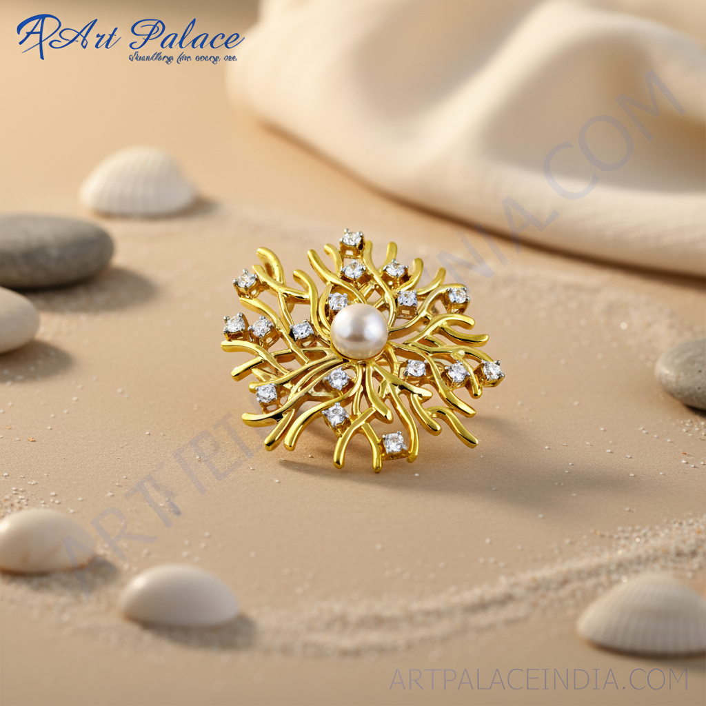 Broche de oro con perla y diamantes para mujer | regalo de joyería fina