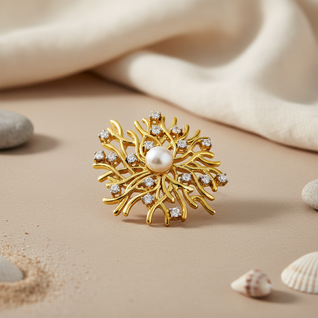 gold plating Pearl & Diamond Brooch for Women | Fine Jewelry Gift