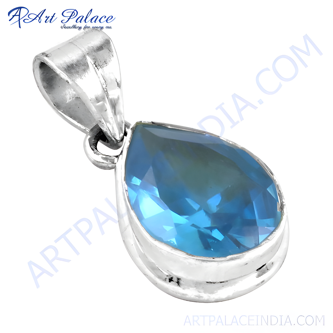 925 sterling silver teardrop pendant with a brilliant blue topaz gemstone. A beautiful piece of women's jewelry.