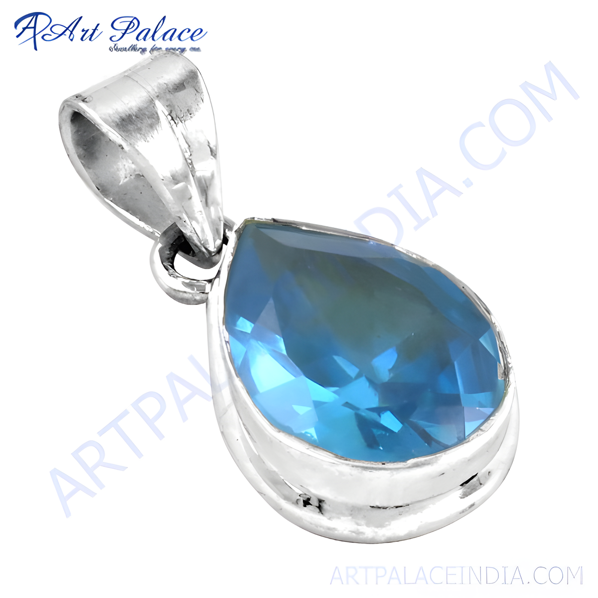 925 sterling silver teardrop pendant with a brilliant blue topaz gemstone