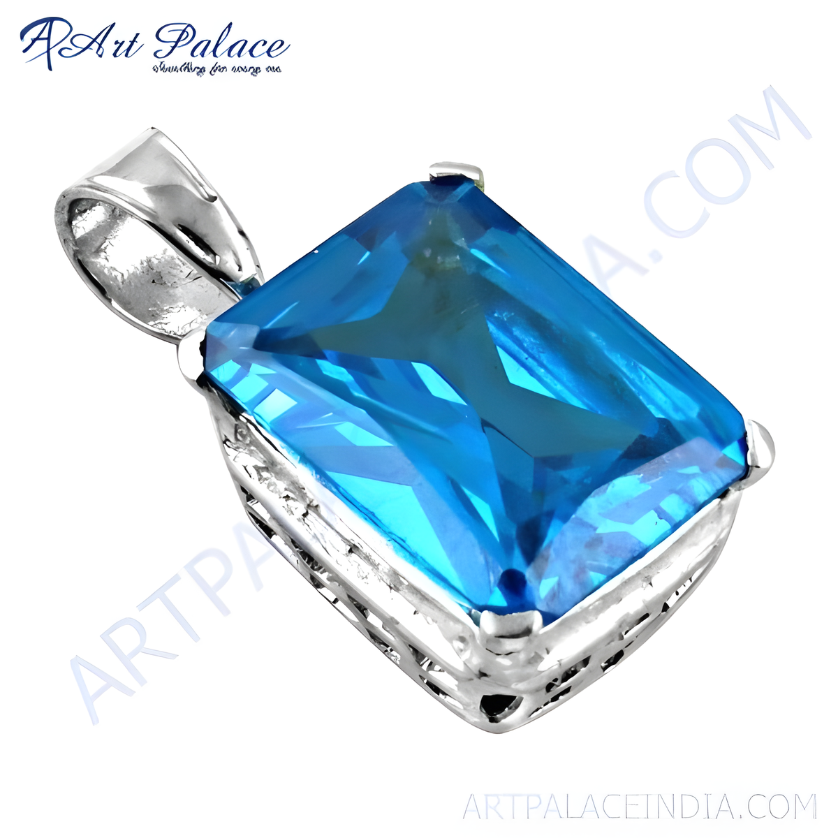 925 sterling silver pendant with a large rectangular blue topaz gemstone