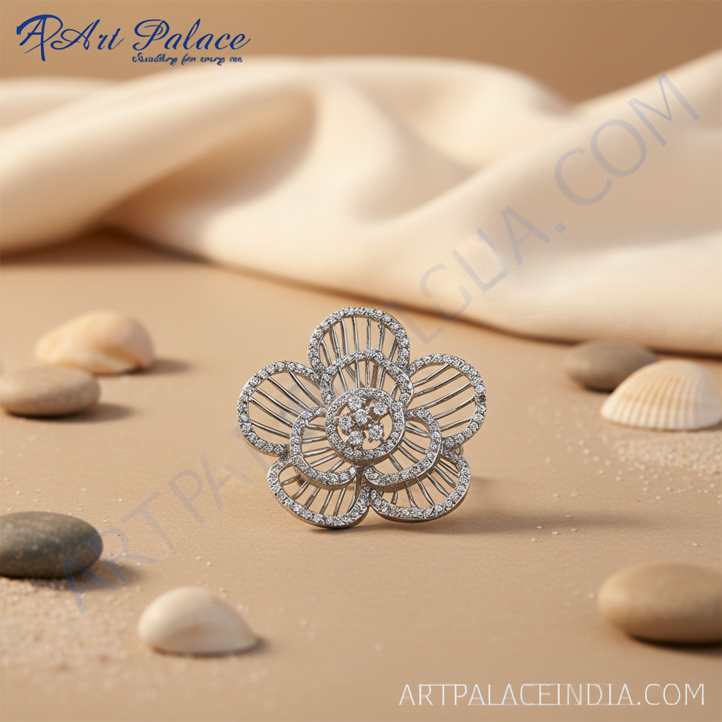 Broche de flor de plata para mujer | Joyería con detalles de diamantes