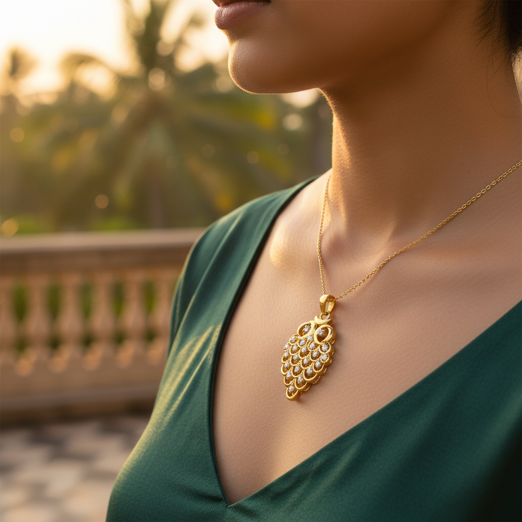 gold plating Diamond Pendant for Women | Grape Cluster Design