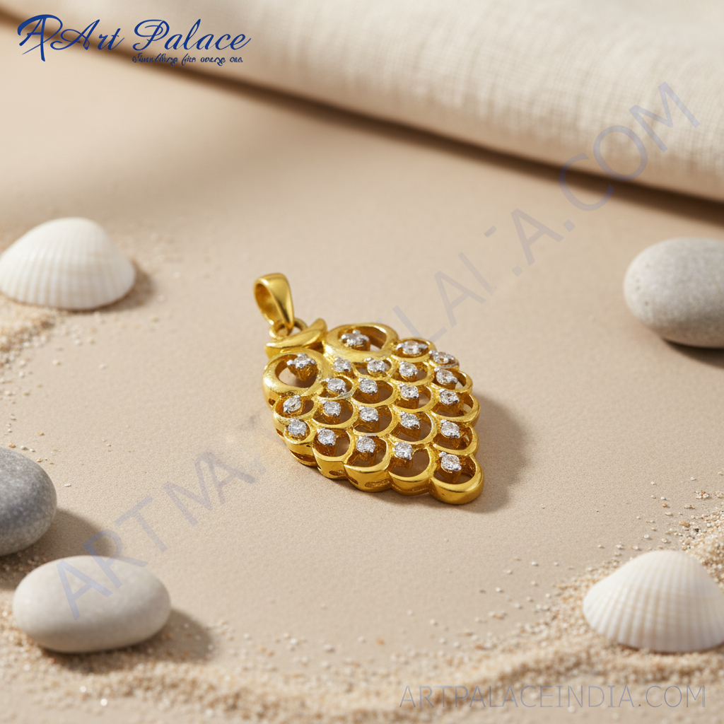 gold plating Diamond Pendant for Women | Grape Cluster Design