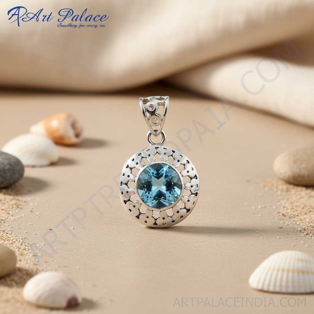 925 Silver Blue Topaz Pendant for Women | Gemstone Jewelry