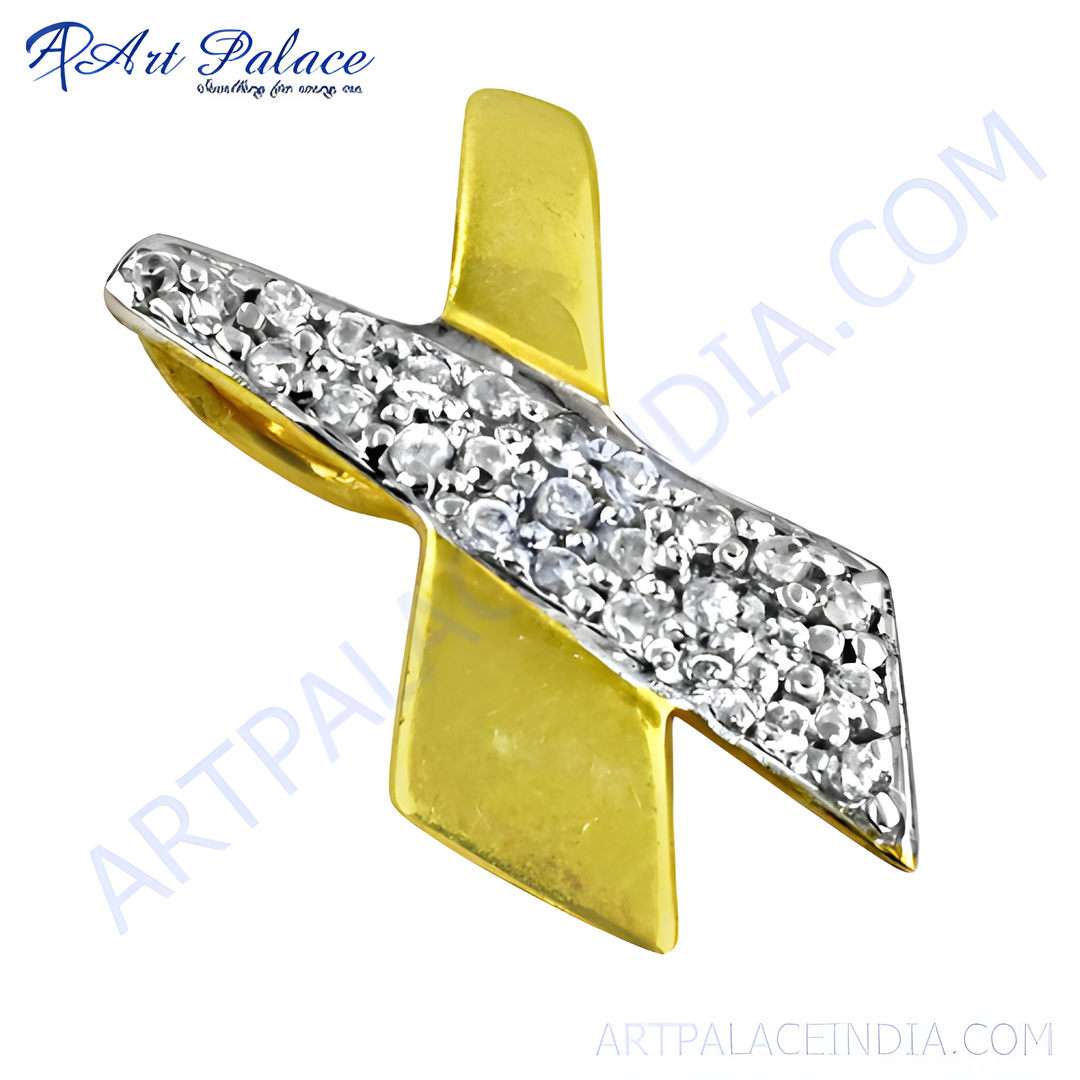 gold plating and diamond pendant necklace featuring a unique x-shaped design.