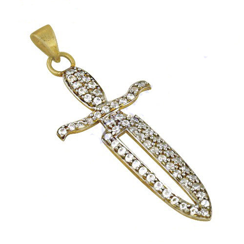 Gold plating dagger pendant necklace with cubic zirconia | women's gift