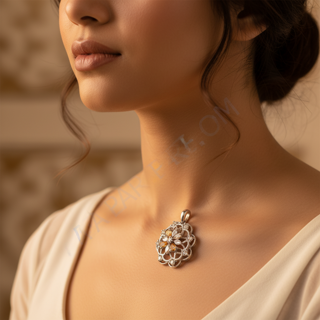 925 silver flower pendant necklace | gemstone jewelry for women